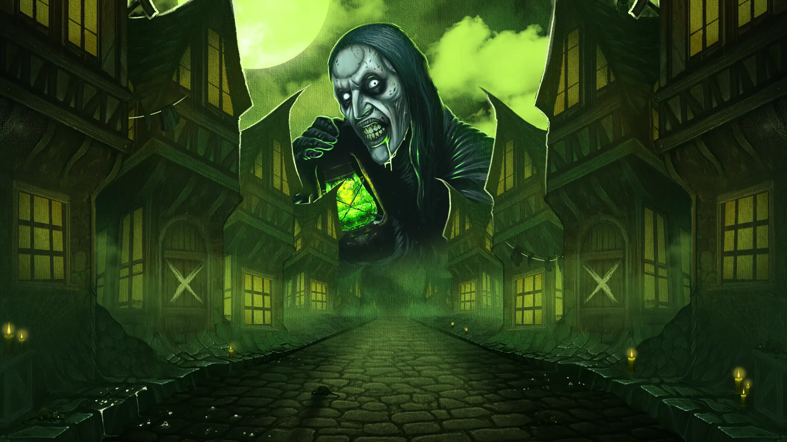 Dark cobblestone street